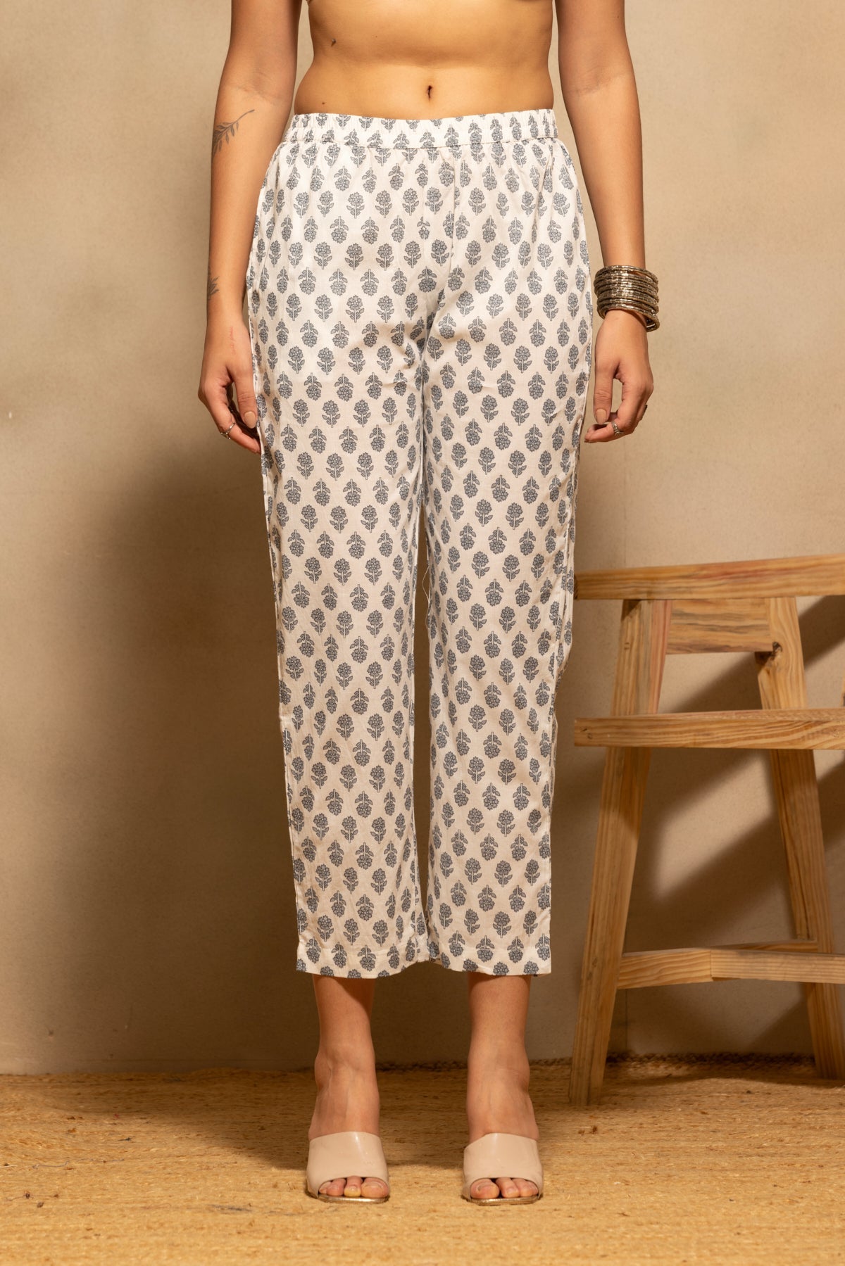 Grey Floral Printed A-line Kurta 3 Pcs Set