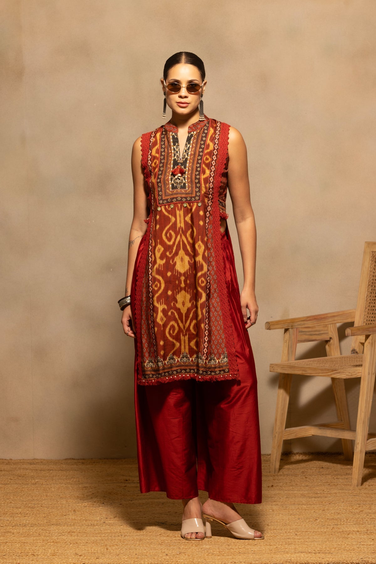 Rust Printed Kurta 2 Pcs Set