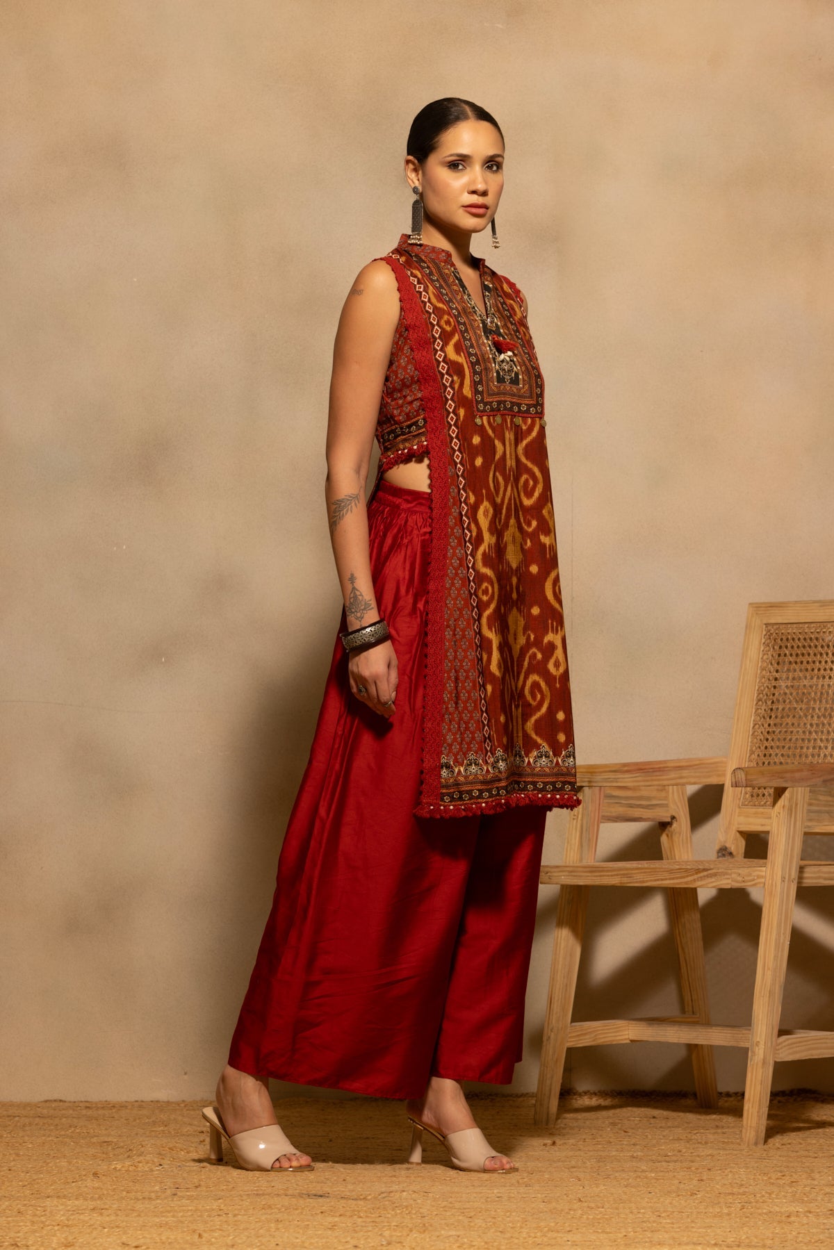 Rust Printed Kurta 2 Pcs Set