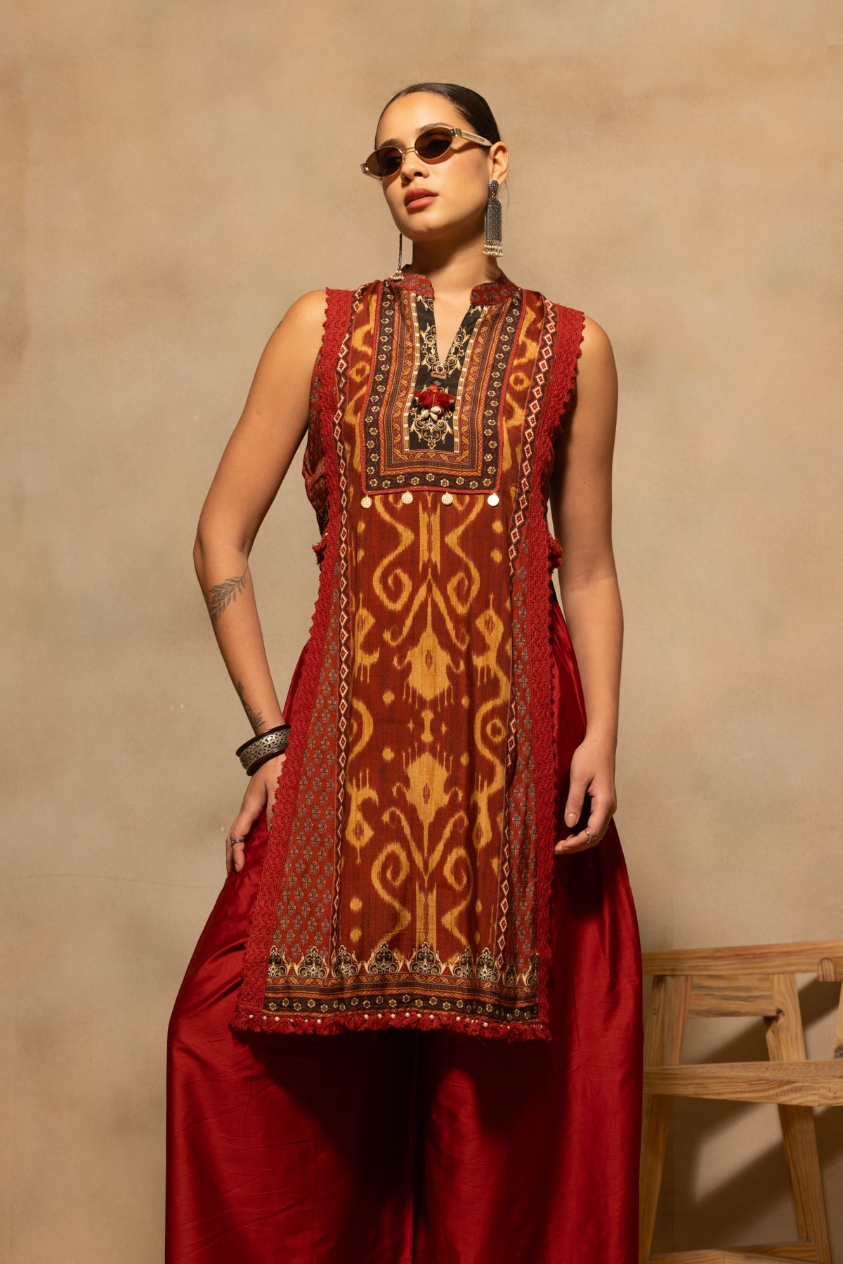 Rust Printed Kurta 2 Pcs Set