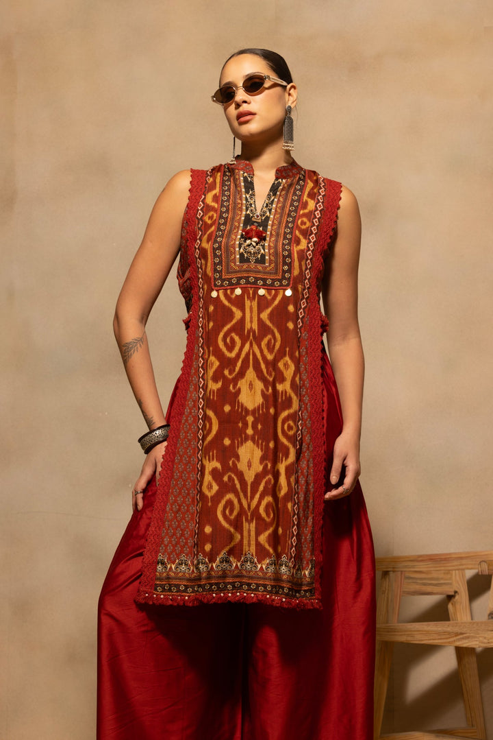 Rust Printed Kurta 2 Pcs Set