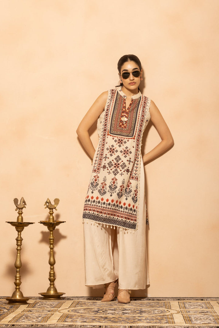 Cream Printed Kurta 2 Pcs Set