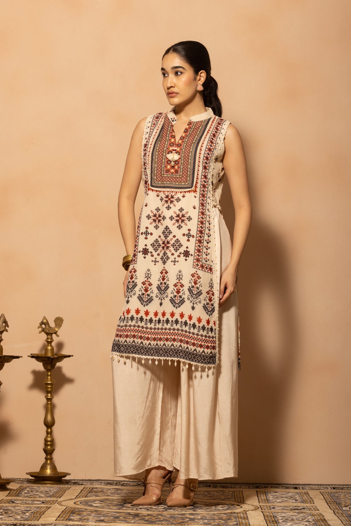 Cream Printed Kurta 2 Pcs Set