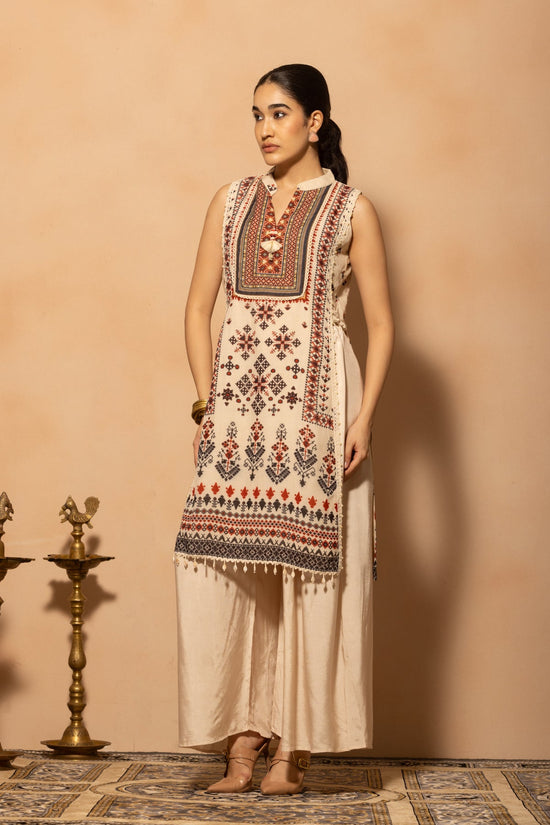 Cream Printed Kurta 2 Pcs Set