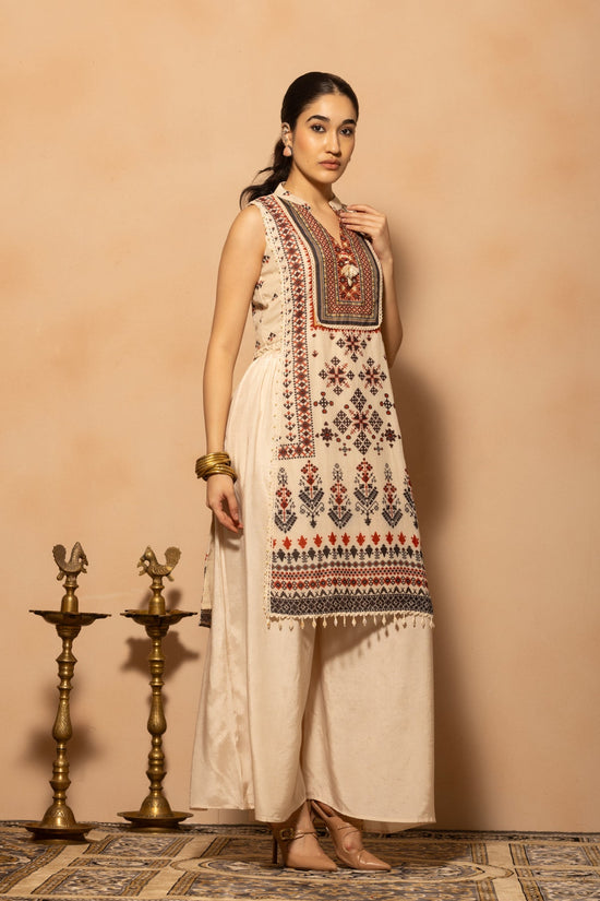 Cream Printed Kurta 2 Pcs Set