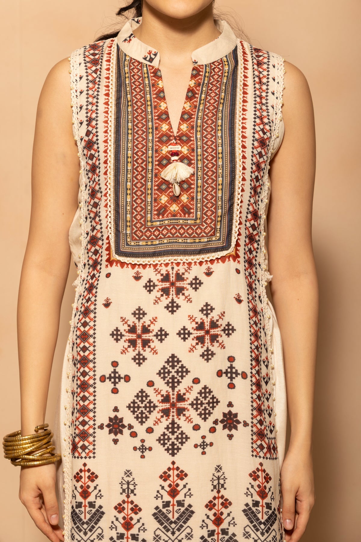Cream Printed Kurta 2 Pcs Set