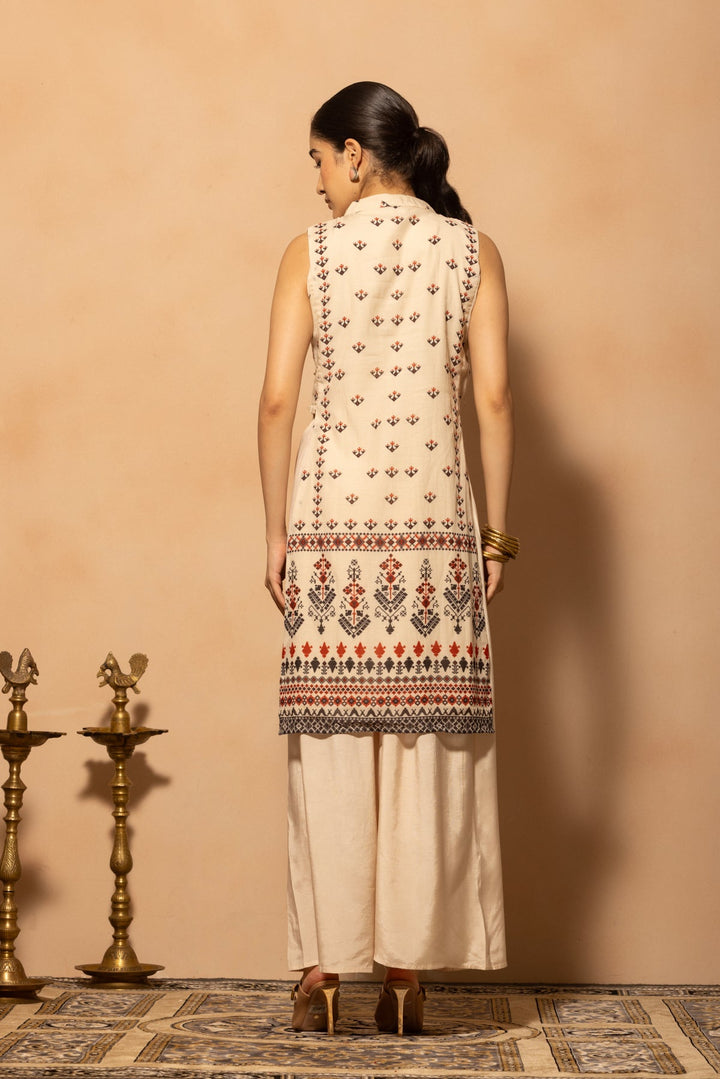 Cream Printed Kurta 2 Pcs Set