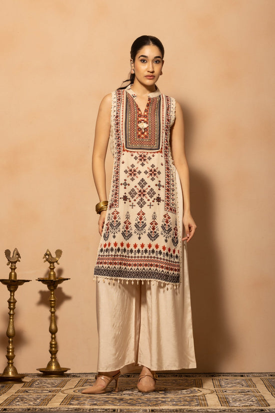 Cream Printed Kurta 2 Pcs Set