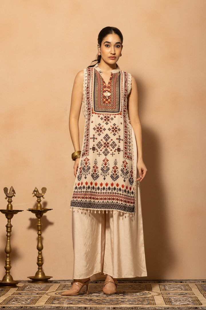 Cream Printed Kurta 2 Pcs Set