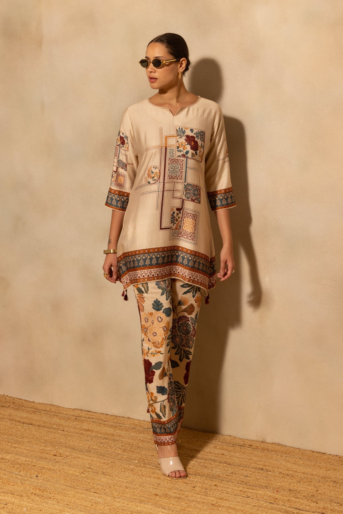 Beige Floral Printed Co-Ord Set