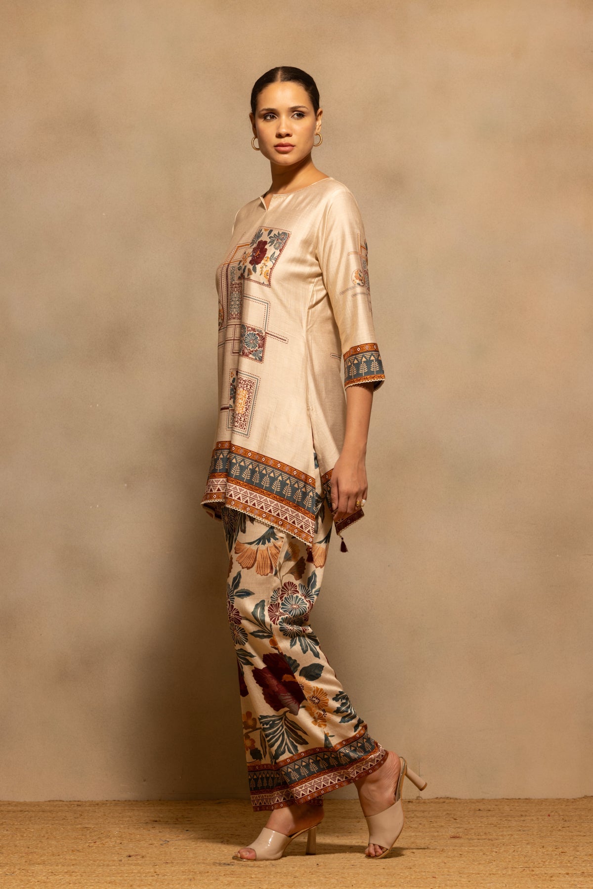Beige Floral Printed Co-Ord Set