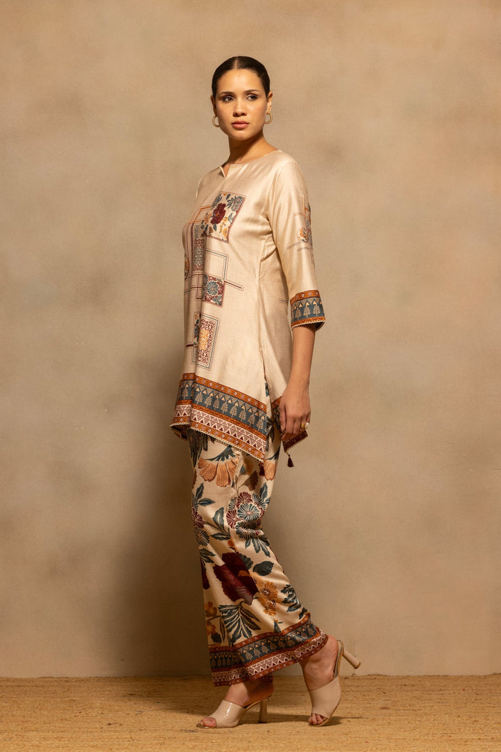 Beige Floral Printed Co-Ord Set