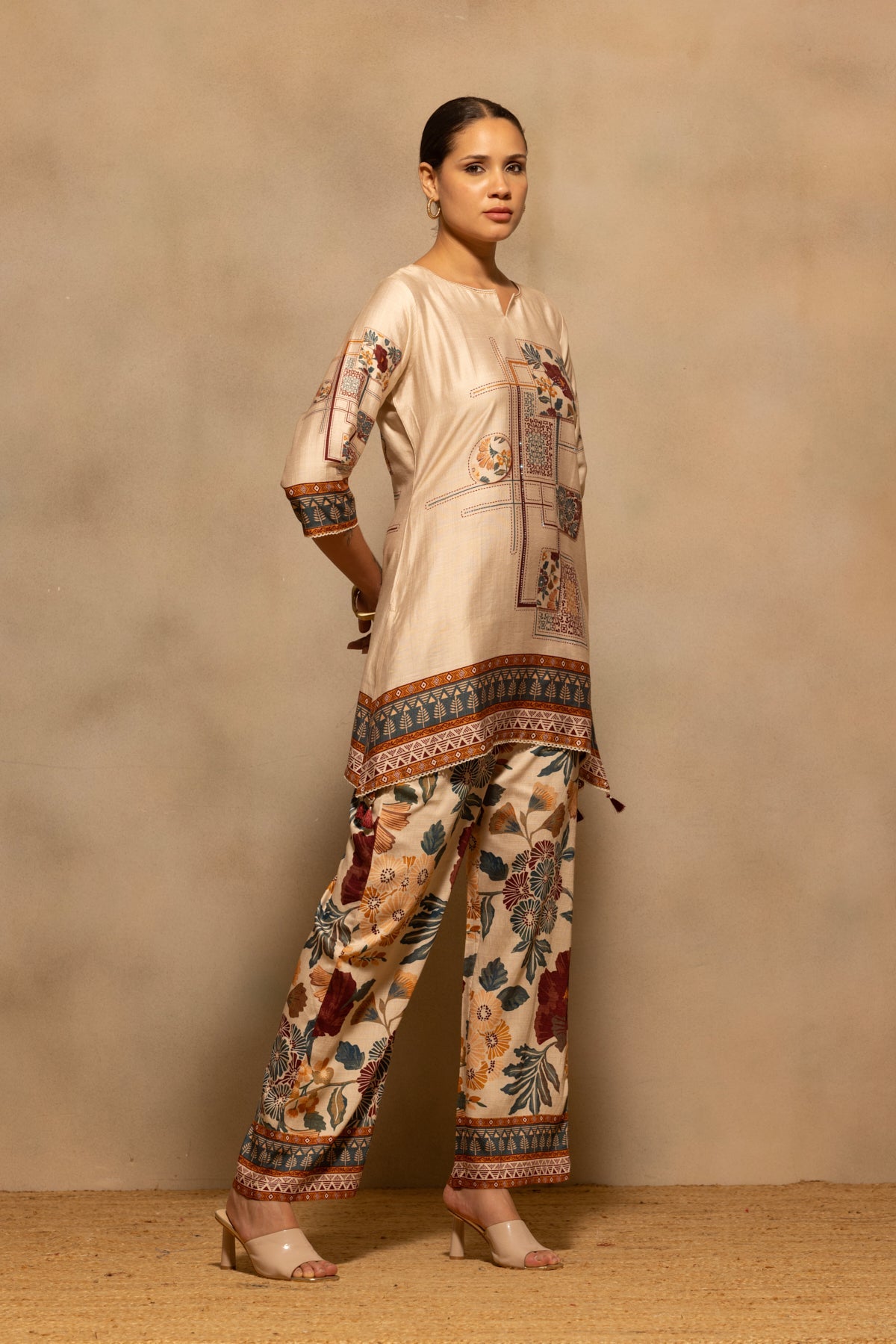 Beige Floral Printed Co-Ord Set