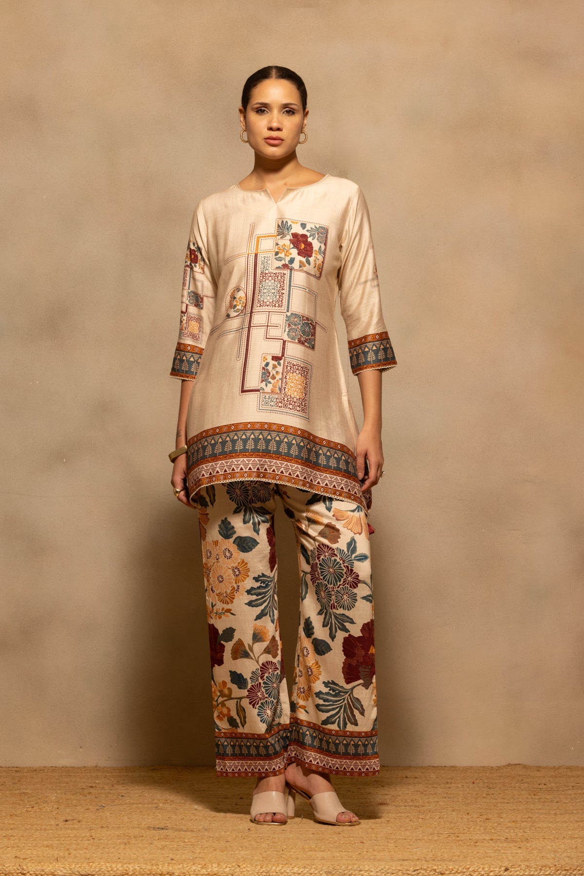 Beige Floral Printed Co-Ord Set