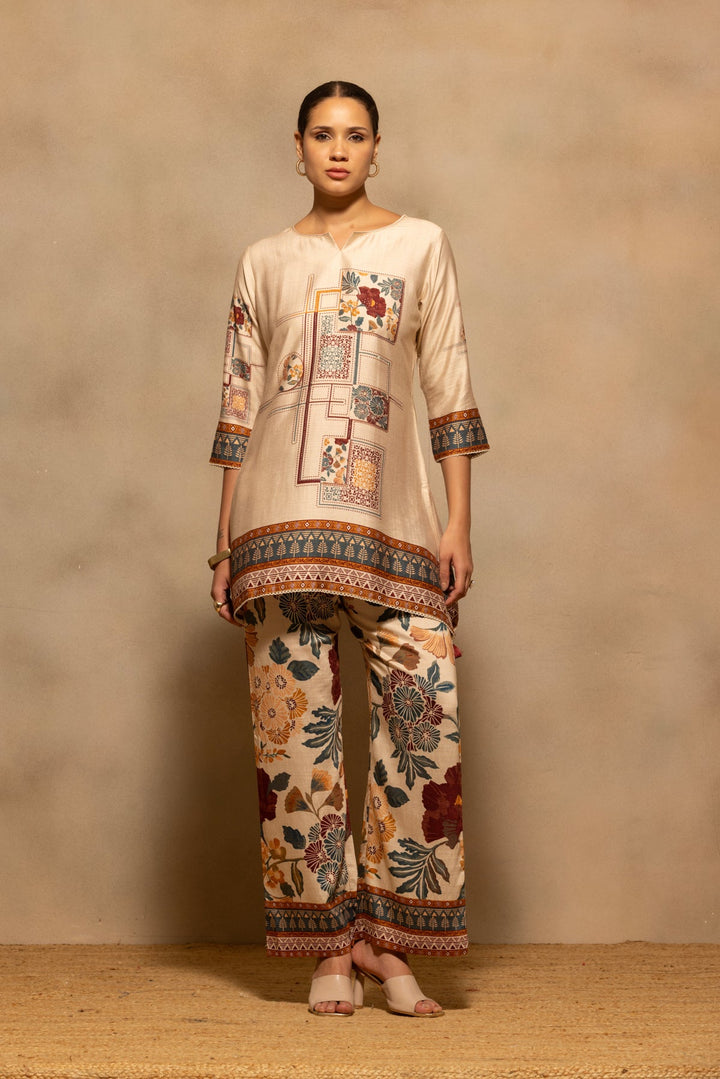 Beige Floral Printed Co-Ord Set