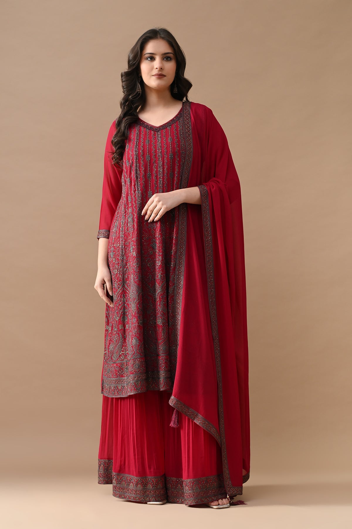Pink Embroidered Kurta 3 Pcs Set