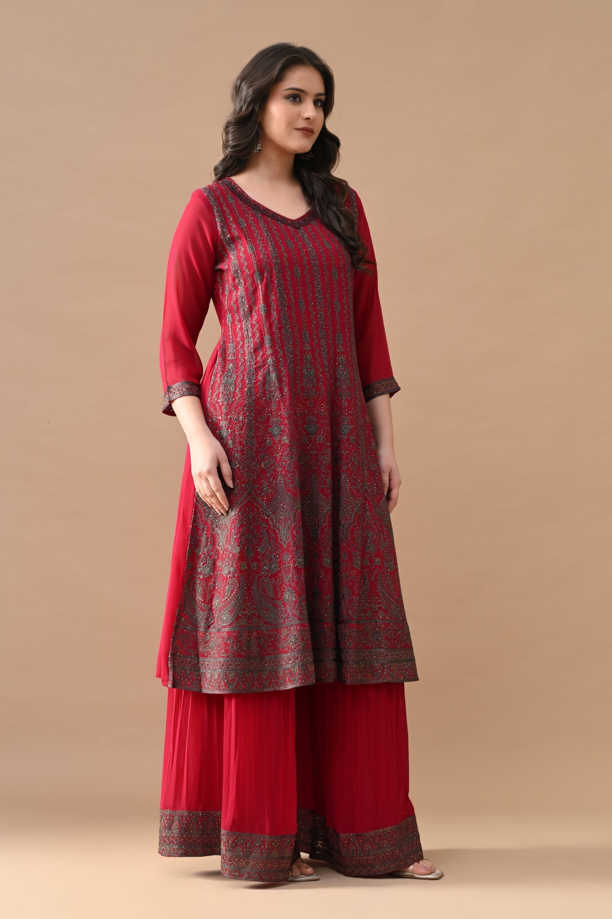 Pink Embroidered Kurta 3 Pcs Set