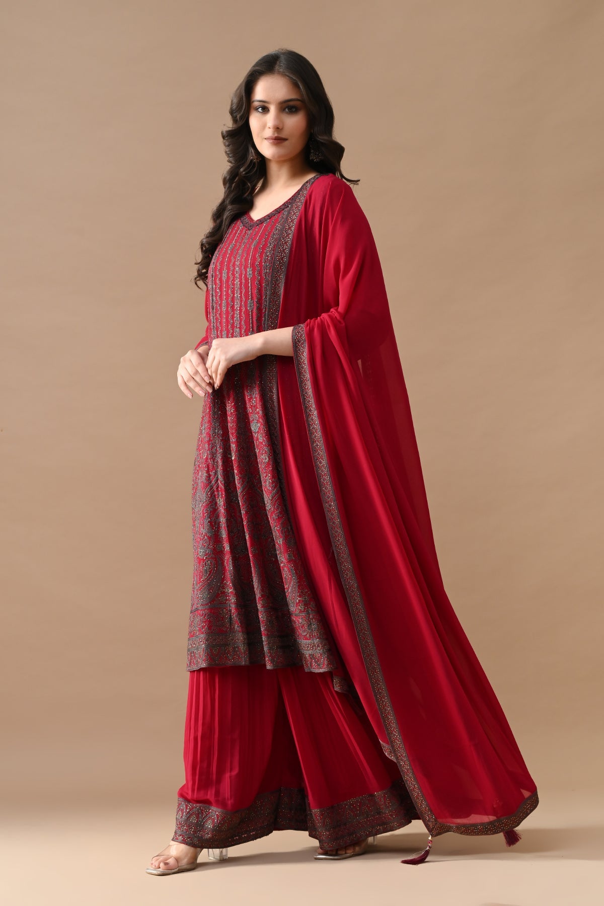 Pink Embroidered Kurta 3 Pcs Set