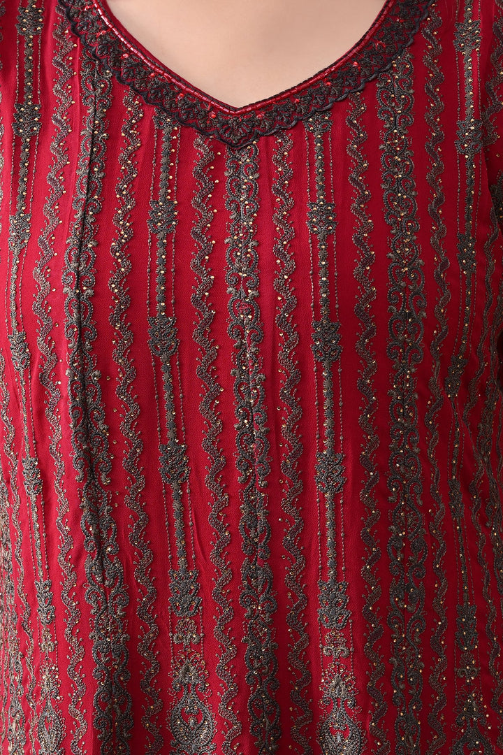 Pink Embroidered Kurta 3 Pcs Set