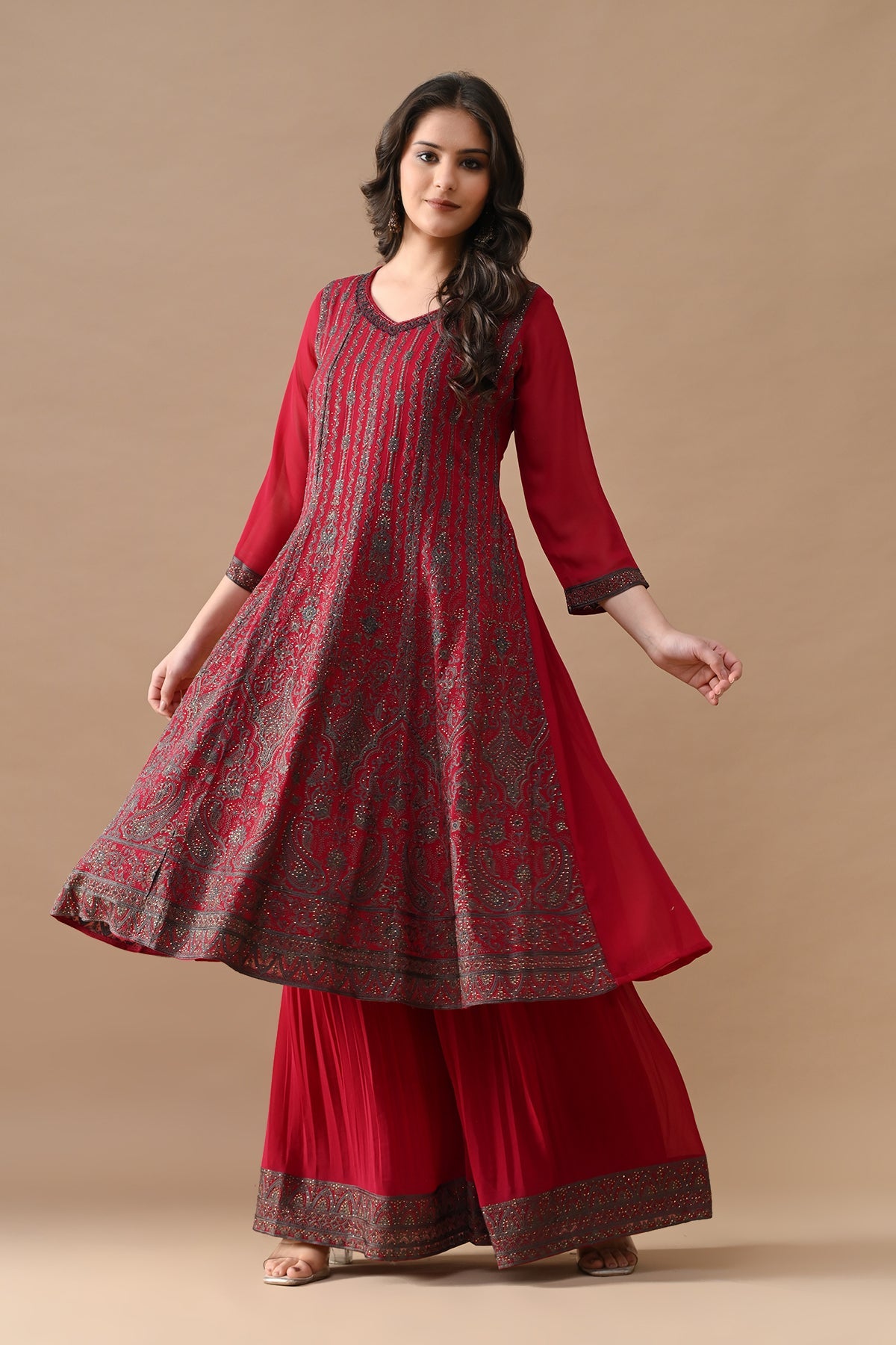 Pink Embroidered Kurta 3 Pcs Set