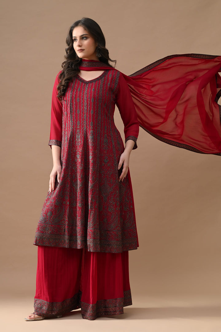 Pink Embroidered Kurta 3 Pcs Set