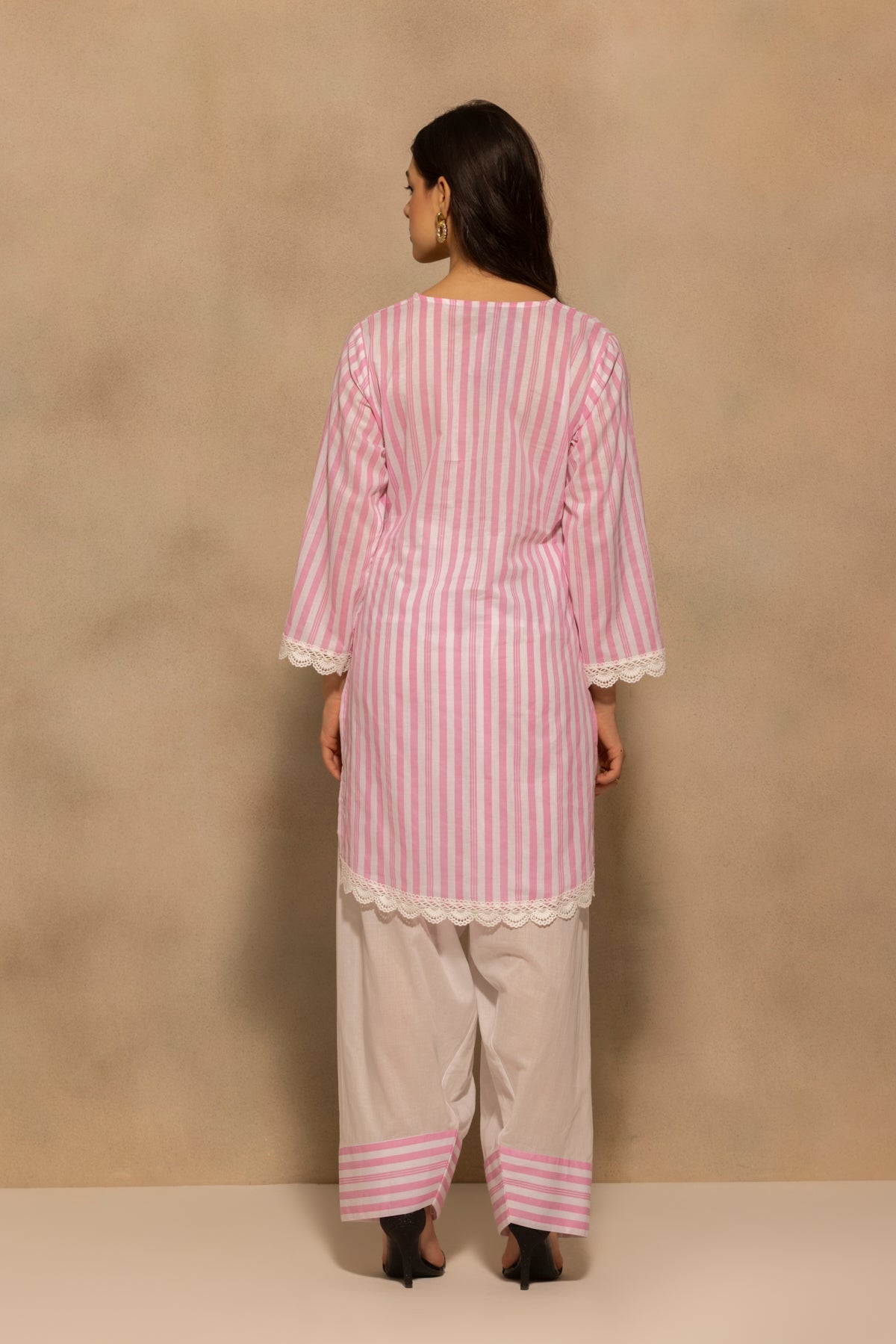 Pink Striped Printed Kurta 2 Pcs Set