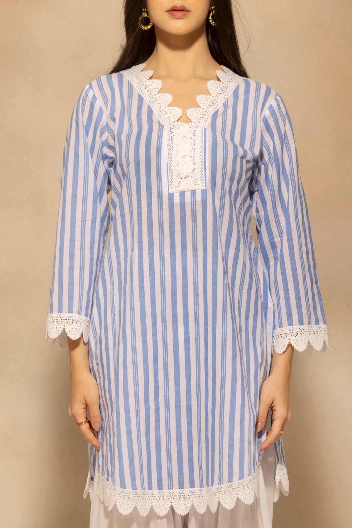 Blue Striped Printed Kurta 2 Pcs Set