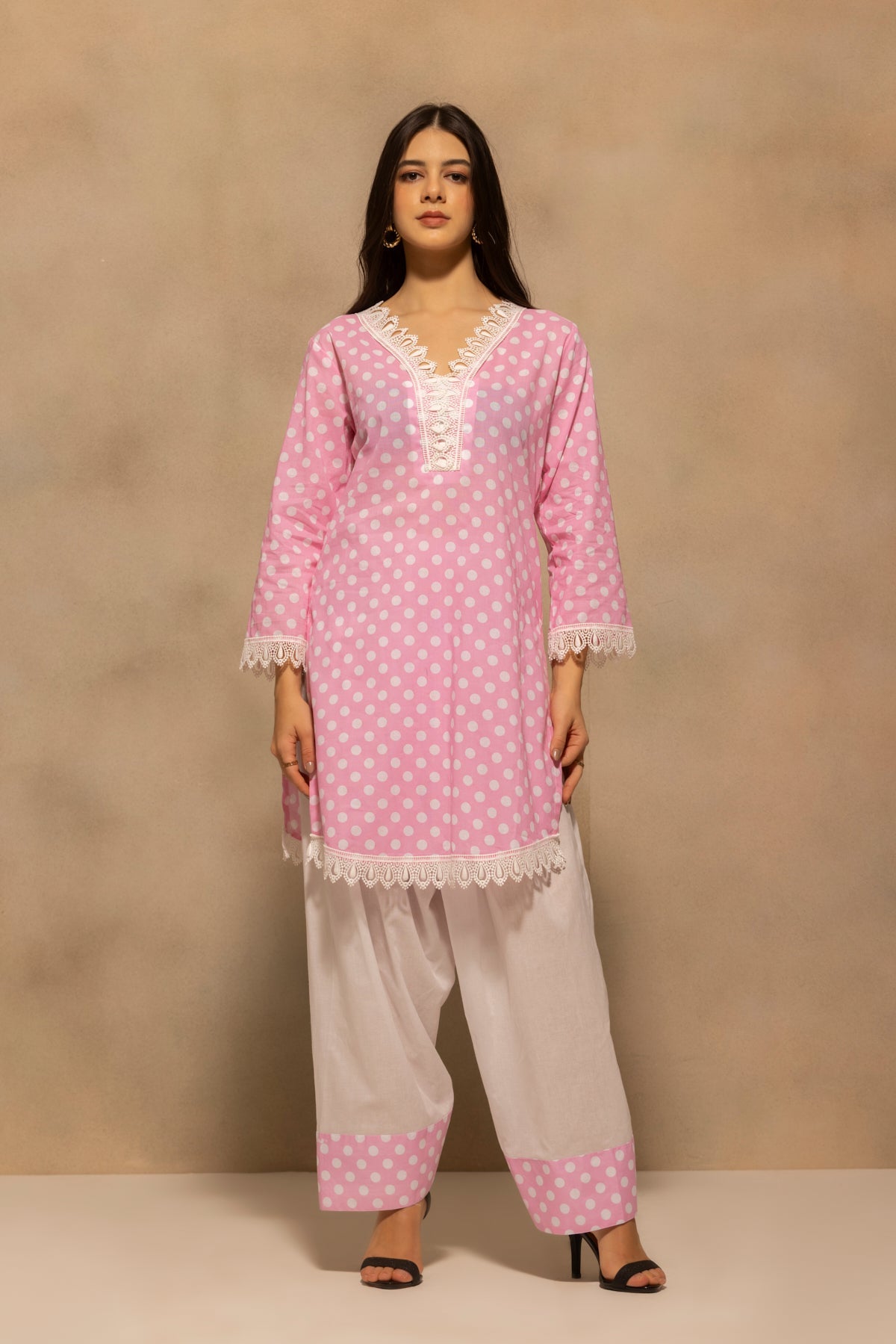 Pink Printed Polka Dot Co-Ord Set
