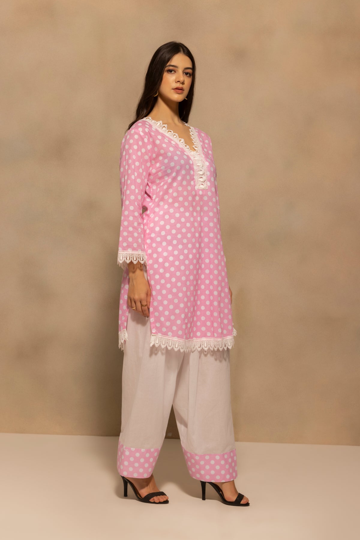 Pink Printed Polka Dot Co-Ord Set