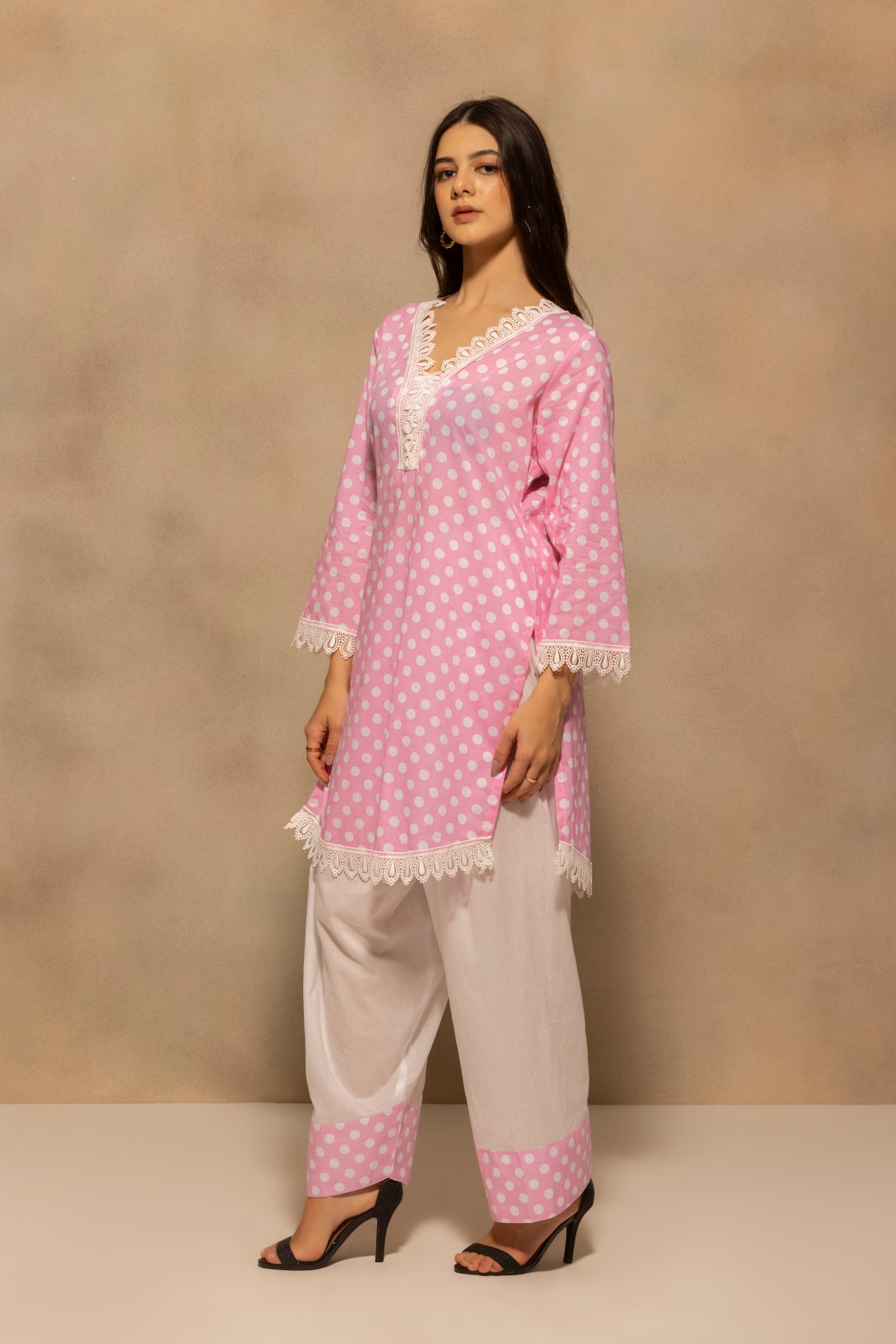 Pink Printed Polka Dot Co-Ord Set