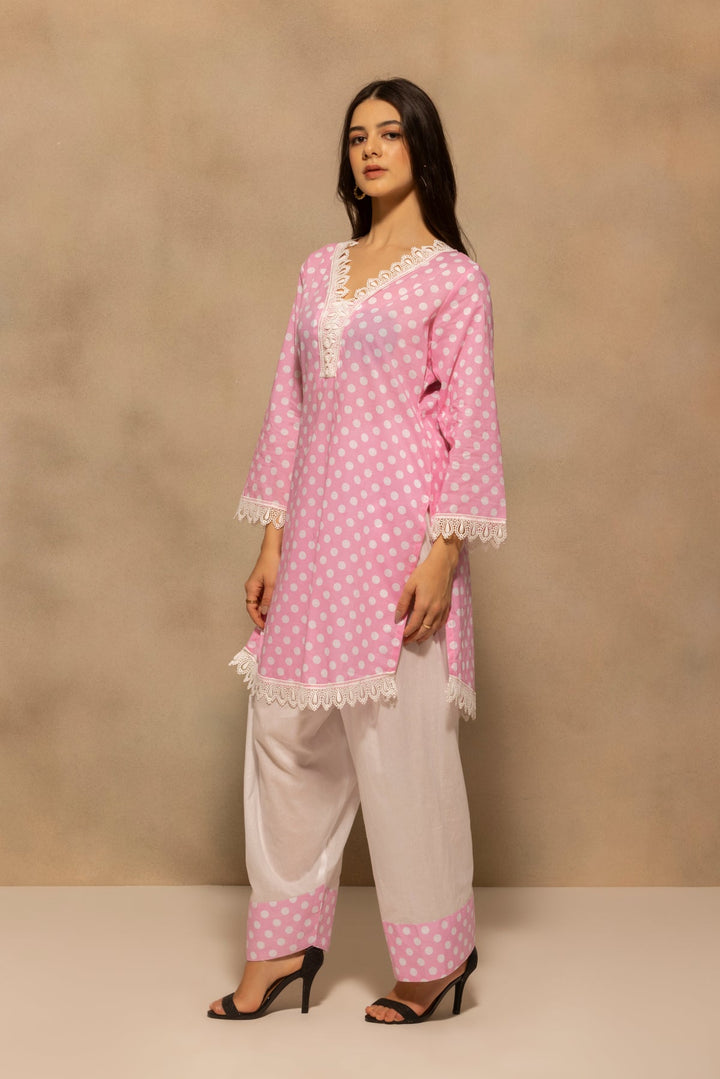 Pink Printed Polka Dot Co-Ord Set