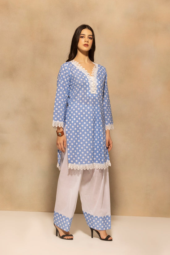 Blue Printed Polka Dot Co-Ord Set