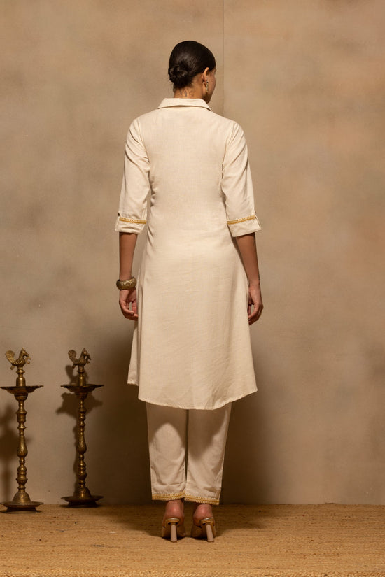Beige A-line Embroidered Kurta Set