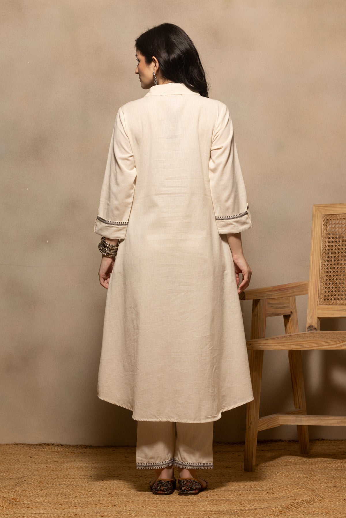 Cream Embroidered A-line Kurta 2 Pcs Set