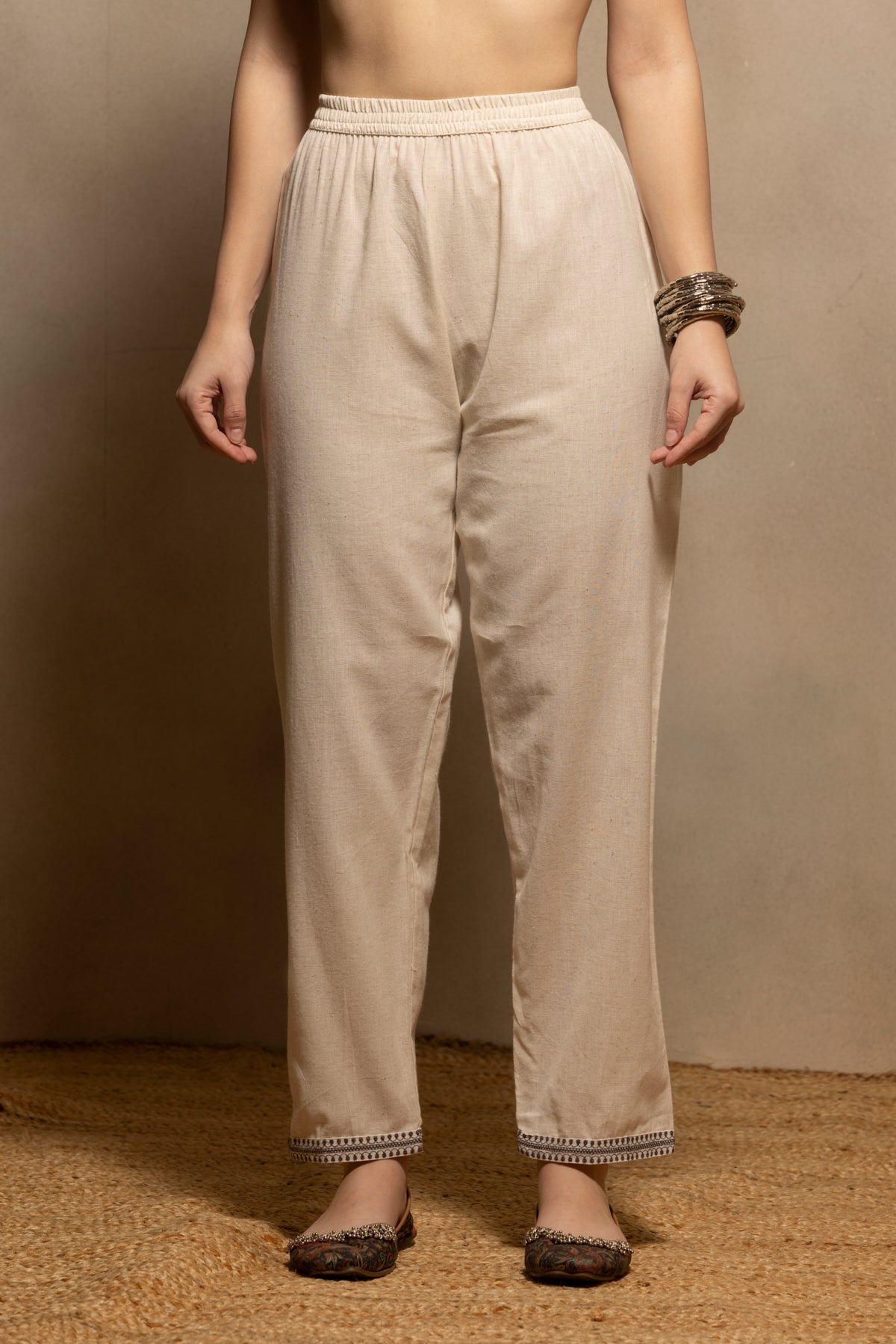 Cream Embroidered A-line Kurta 2 Pcs Set