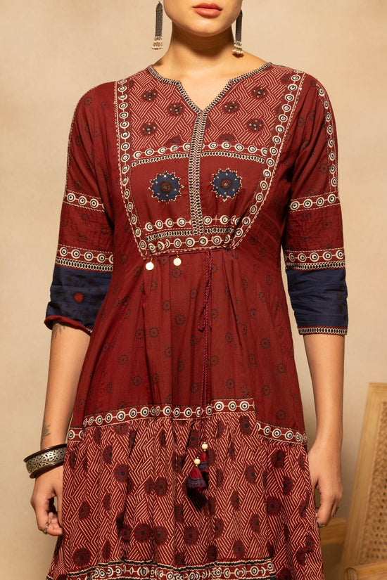 Maroon Printed Flared Kurta 3 Pcs Set