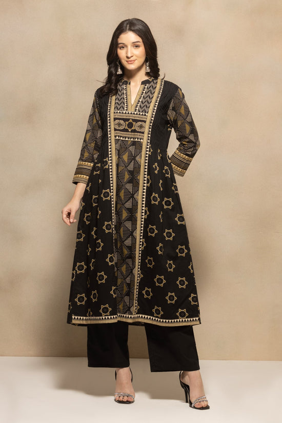 Black Printed Flared Kurta 3 Pcs Set