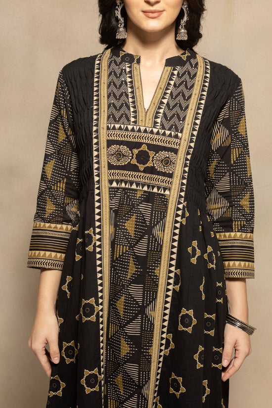 Black Printed Flared Kurta 3 Pcs Set