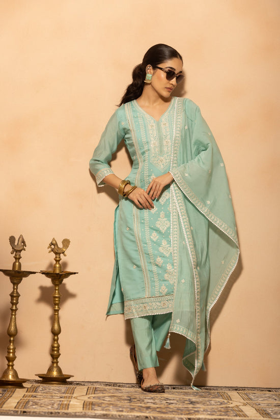 Green Embroidered Kurta 3 Pcs Set