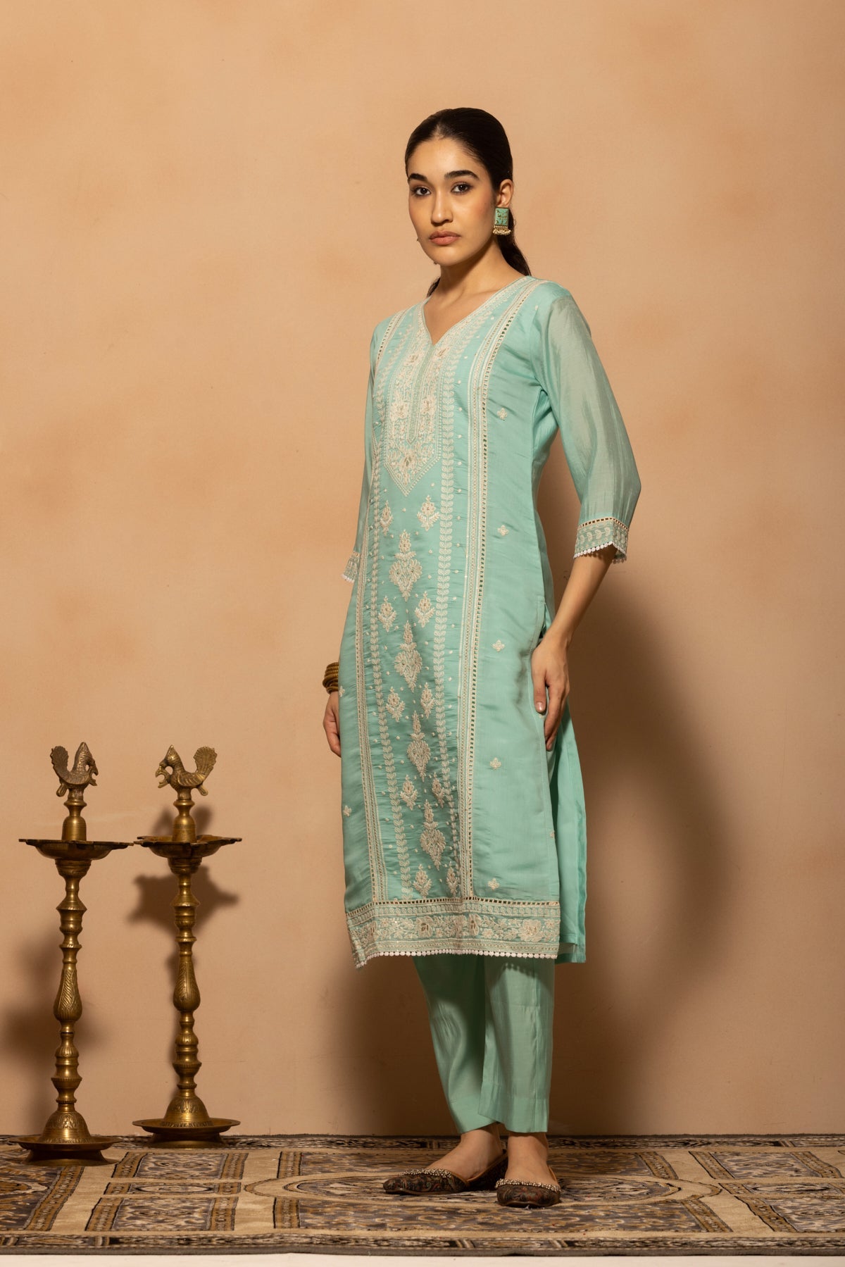 Green Embroidered Kurta 3 Pcs Set