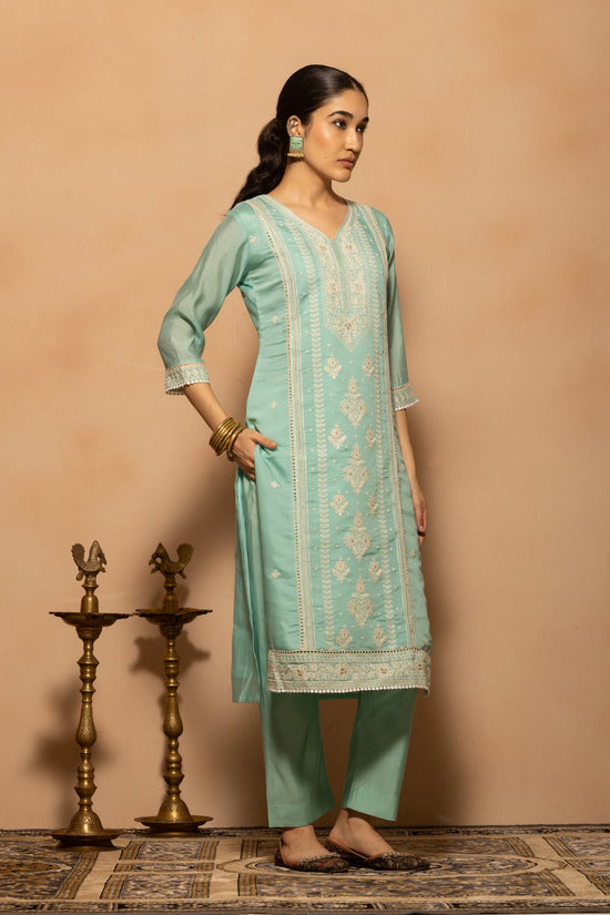 Green Embroidered Kurta 3 Pcs Set