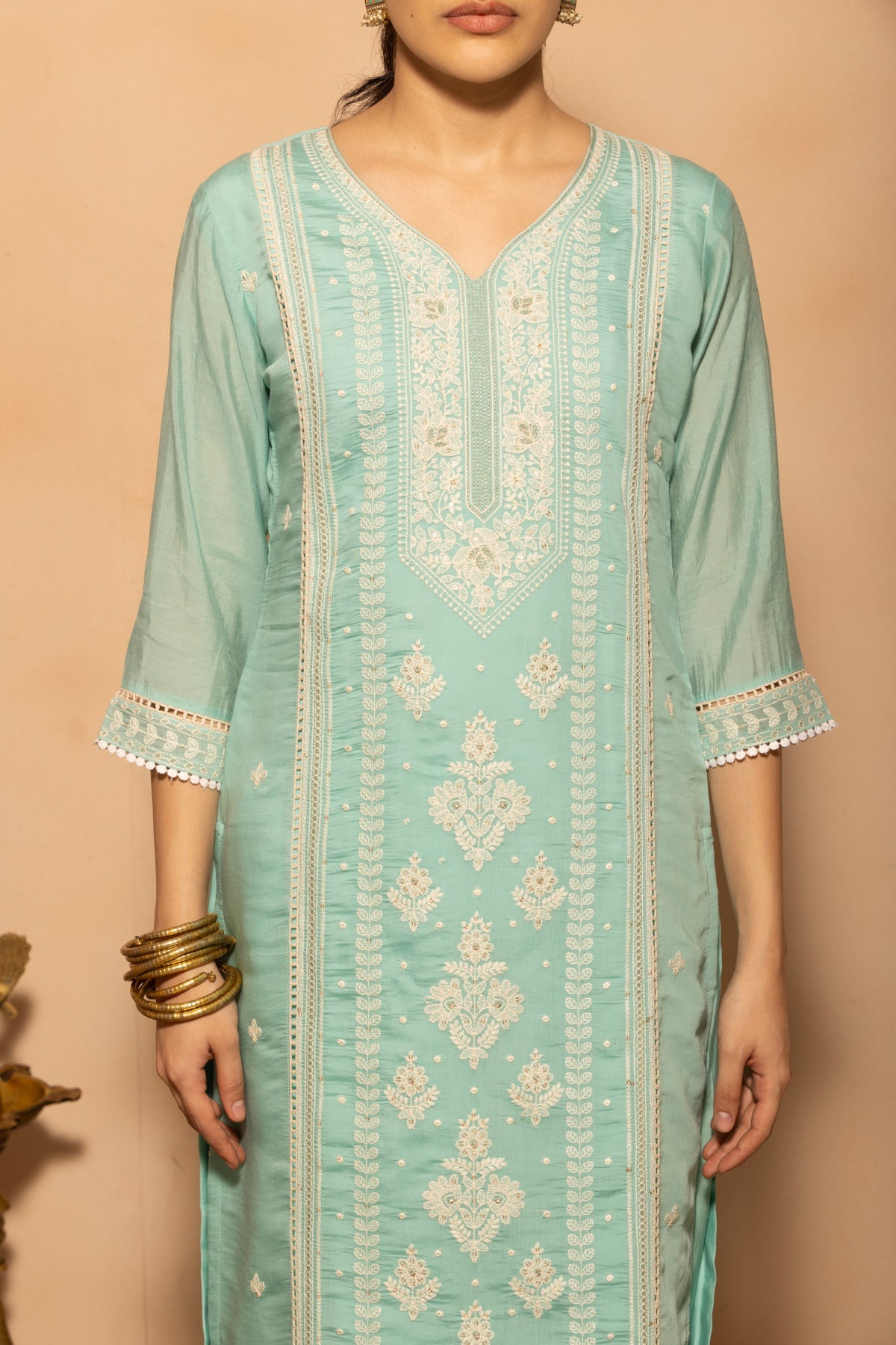 Green Embroidered Kurta 3 Pcs Set