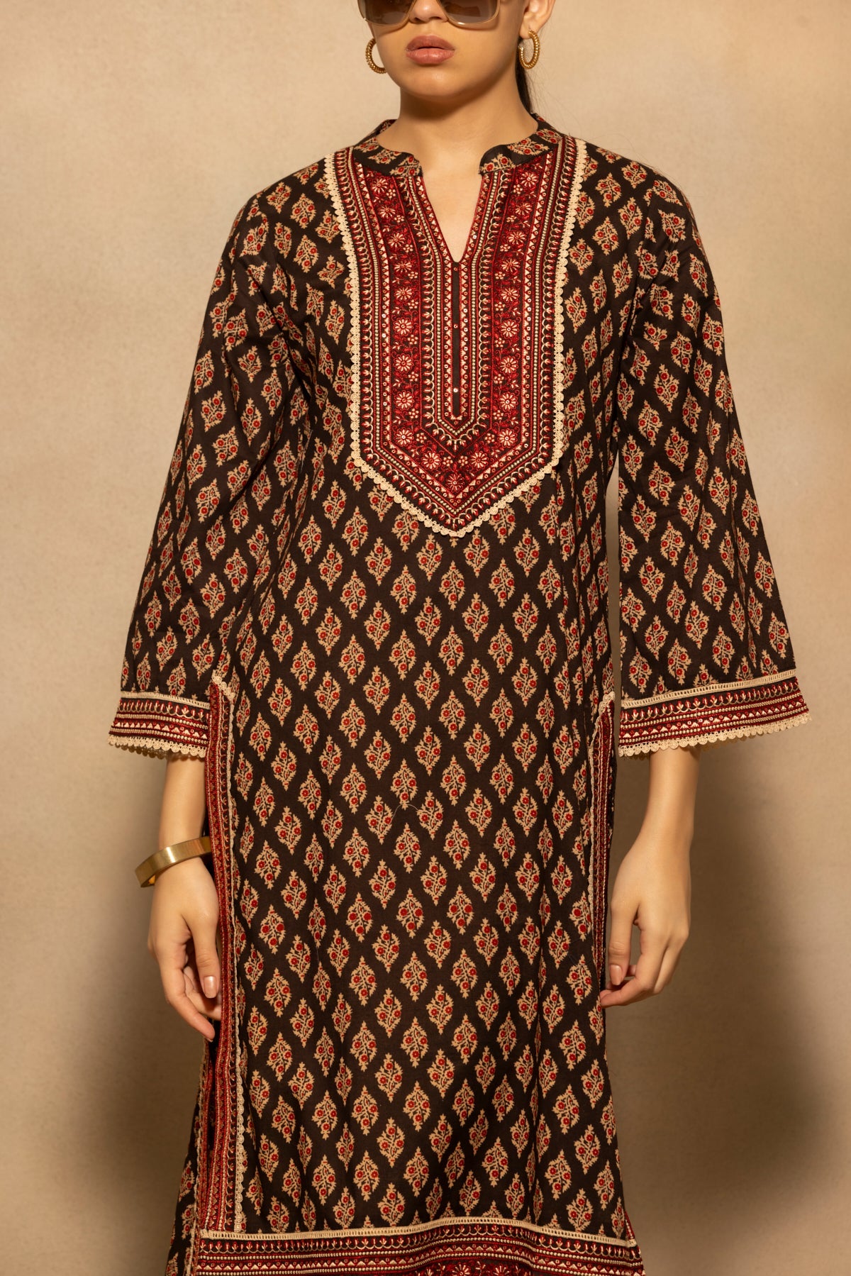 Black Printed Kurta 2 Pcs Set