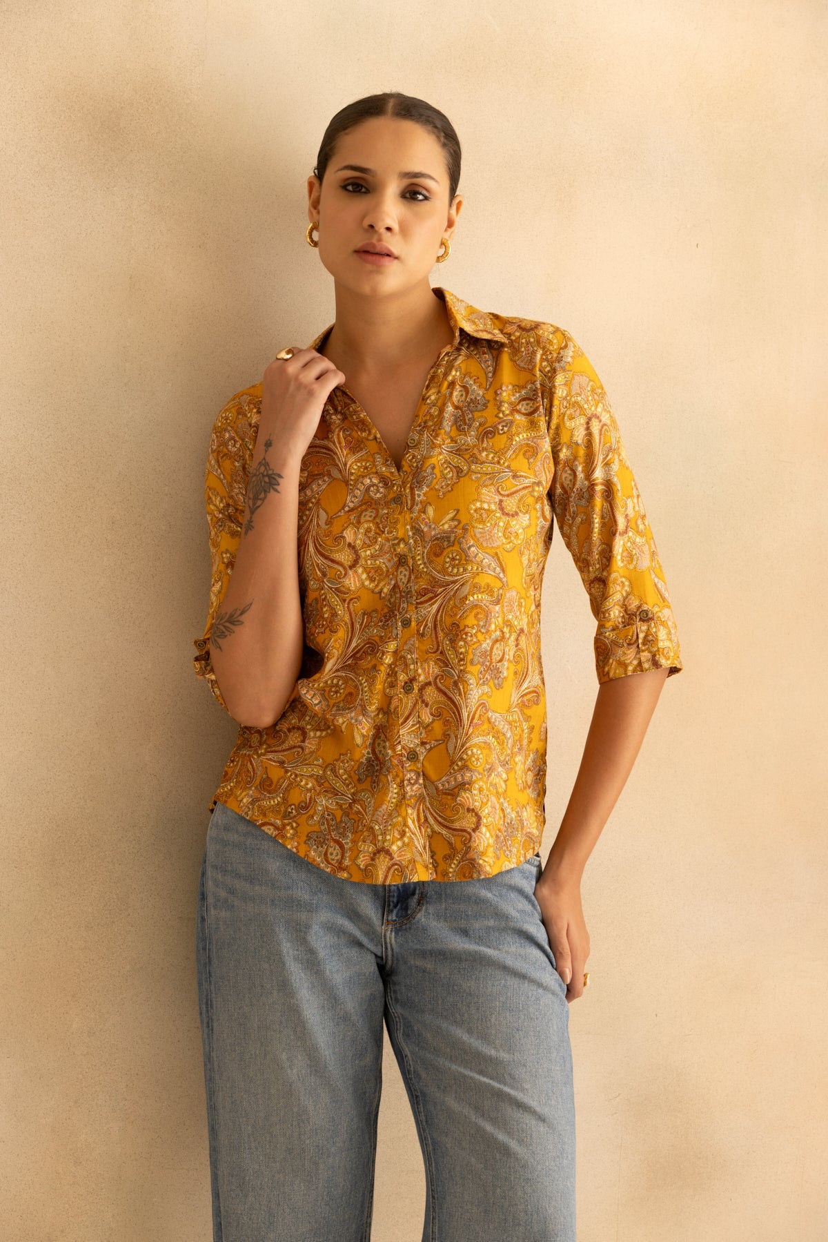 Mustrard Printed Top