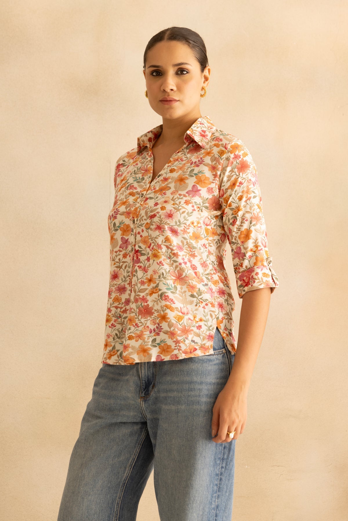 Cream Multi Floral Printed Top