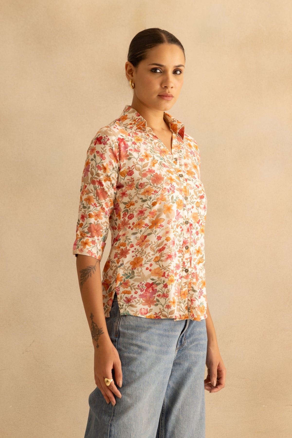 Cream Multi Floral Printed Top