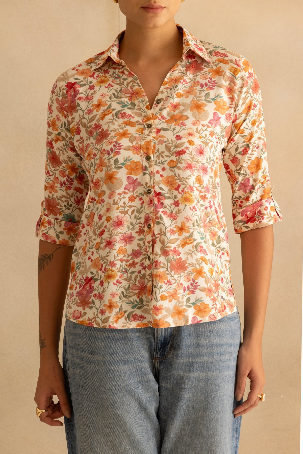 Cream Multi Floral Printed Top