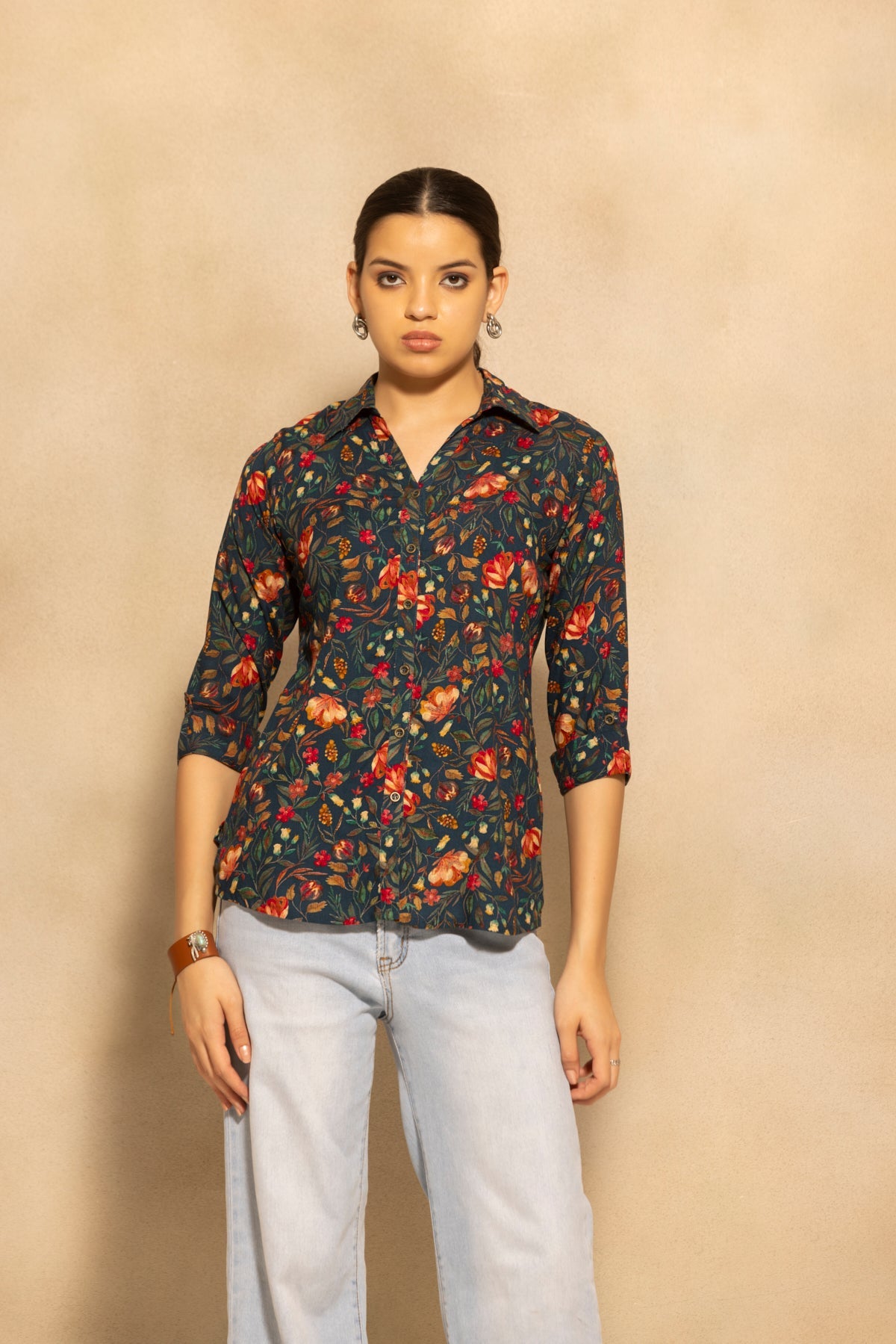 Teal Floral Printed Top