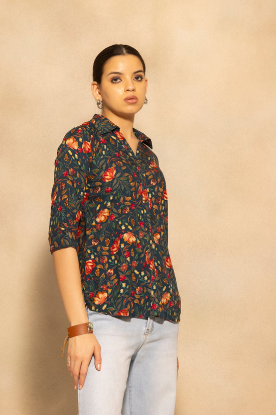 Teal Floral Printed Top