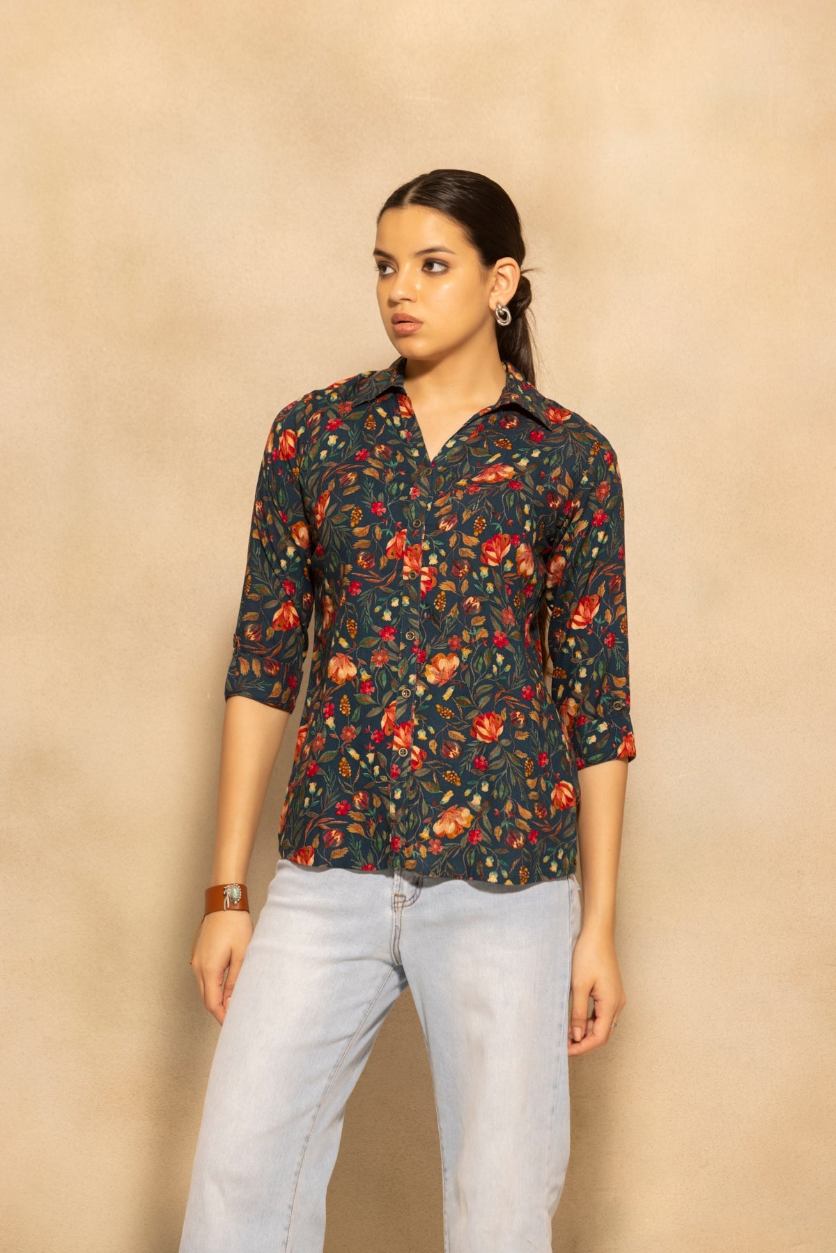 Teal Floral Printed Top